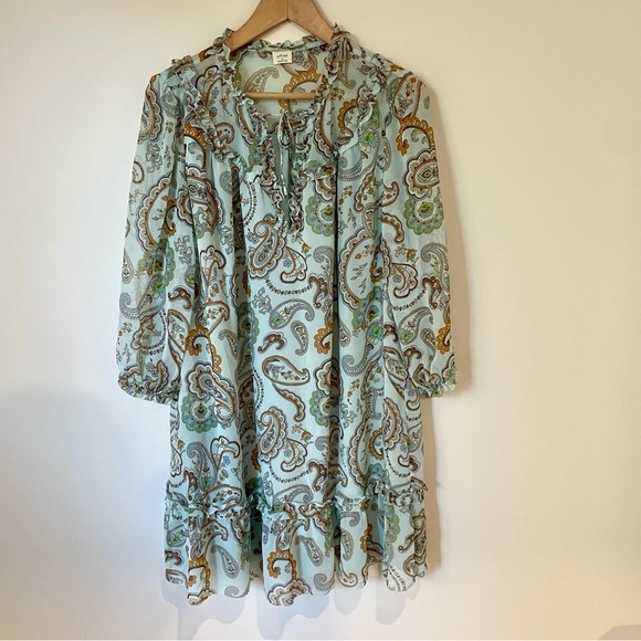 Aritzia Wilfred Amandine Mini Peasant Dress Paisley Print Chiffon Ruffle Medium - Picture 4 of 10